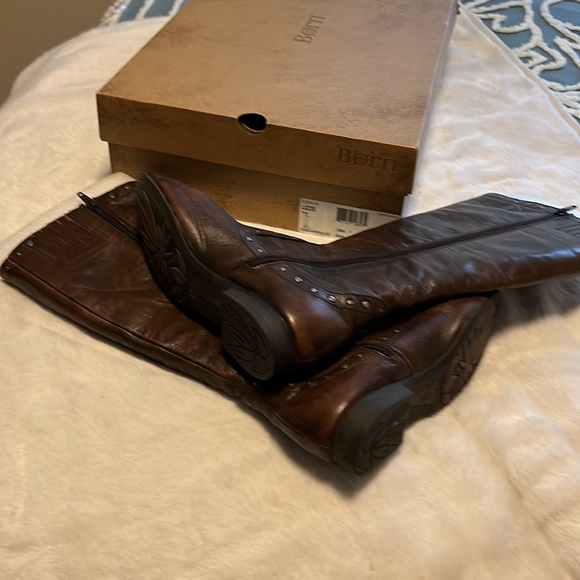 Born Cognac Brown Leather Boots with Nickel Studs - Picture 2 of 4